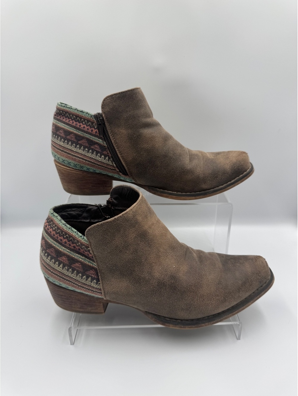 Roper Sedona Women's Serape Heel Brown Ankle Booties Snip Toe Size 8.5